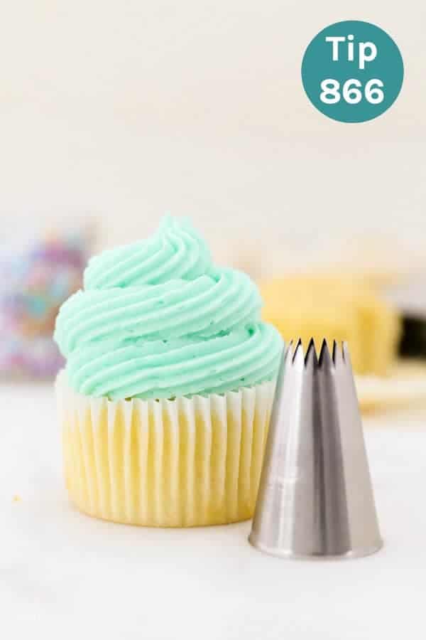 A cupcake frosted with a french star tip, Ateco 866