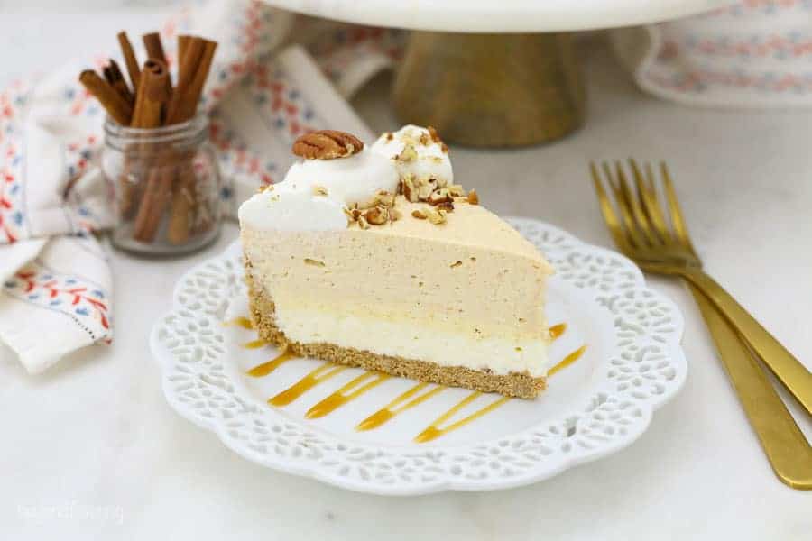 a slice of No Bake Pumpkin Cake on a plate