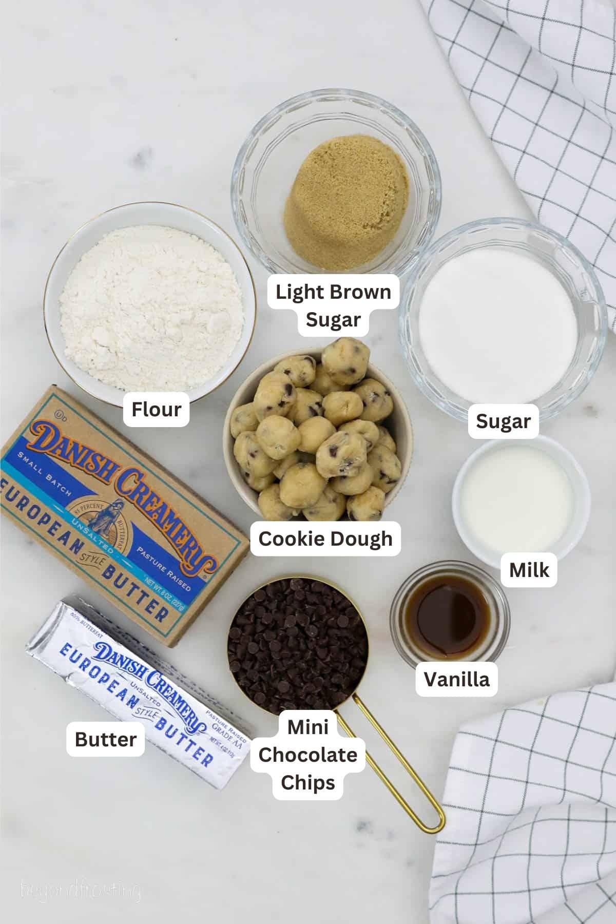 Ingredients for No-Bake Cookie Dough Cheesecake.