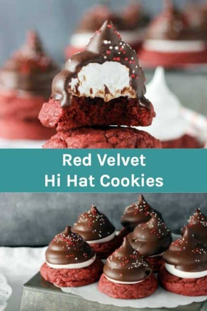 Red Velvet Hi Hat Cake Mix Cookies with text overlay