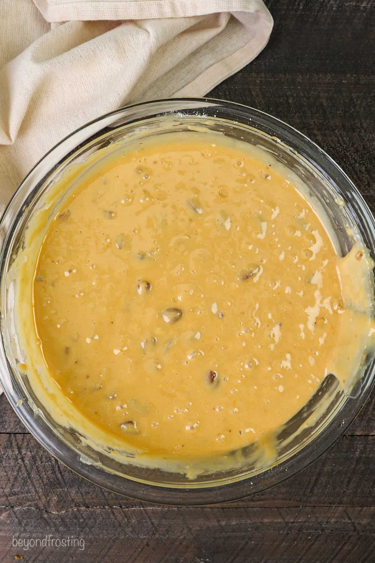 Butterscotch cake batter in a mixing bowl.