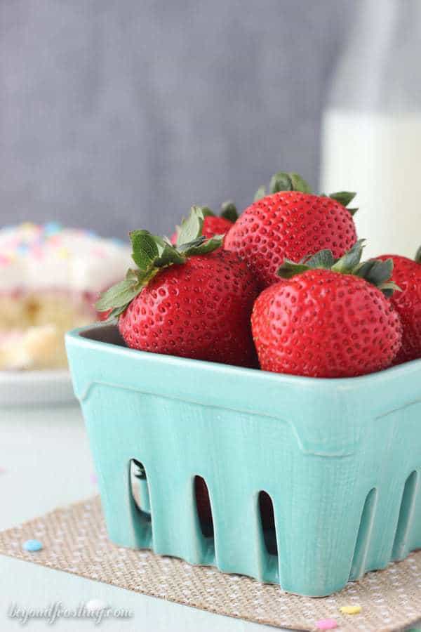 A container of fresh strawberries