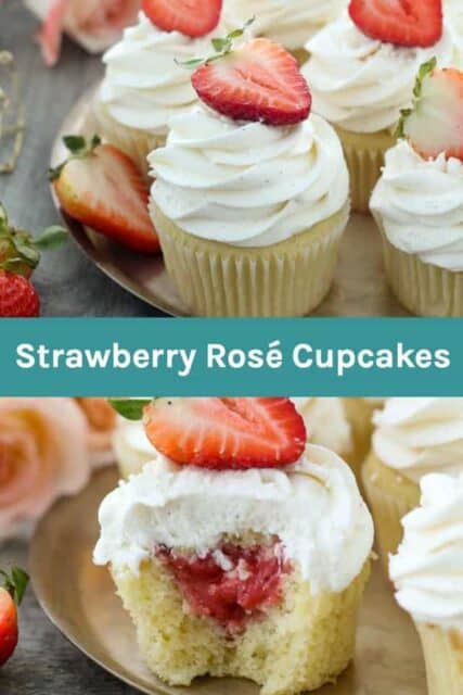 Strawberry Rosé Cupcakes Collage image