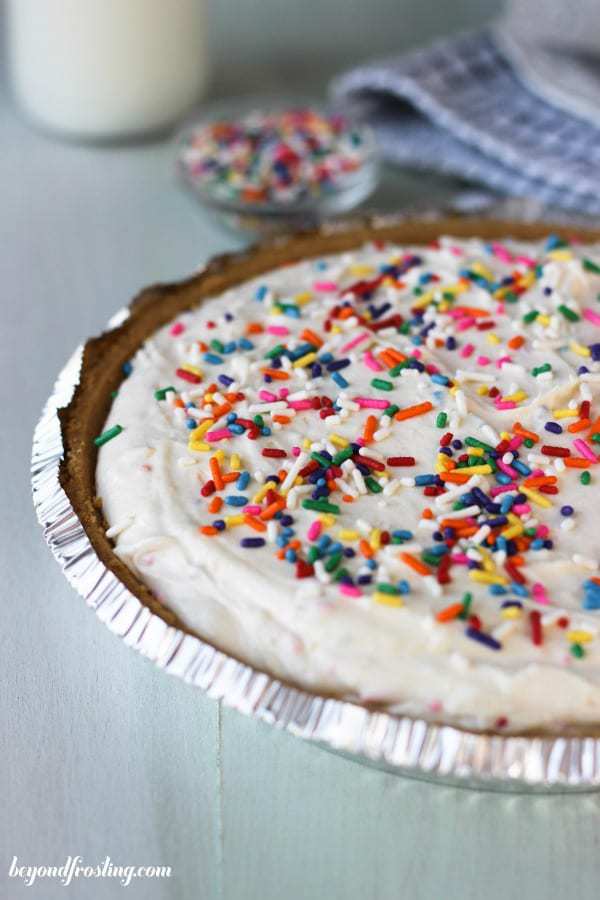 A ice cream pie covered with sprinkles