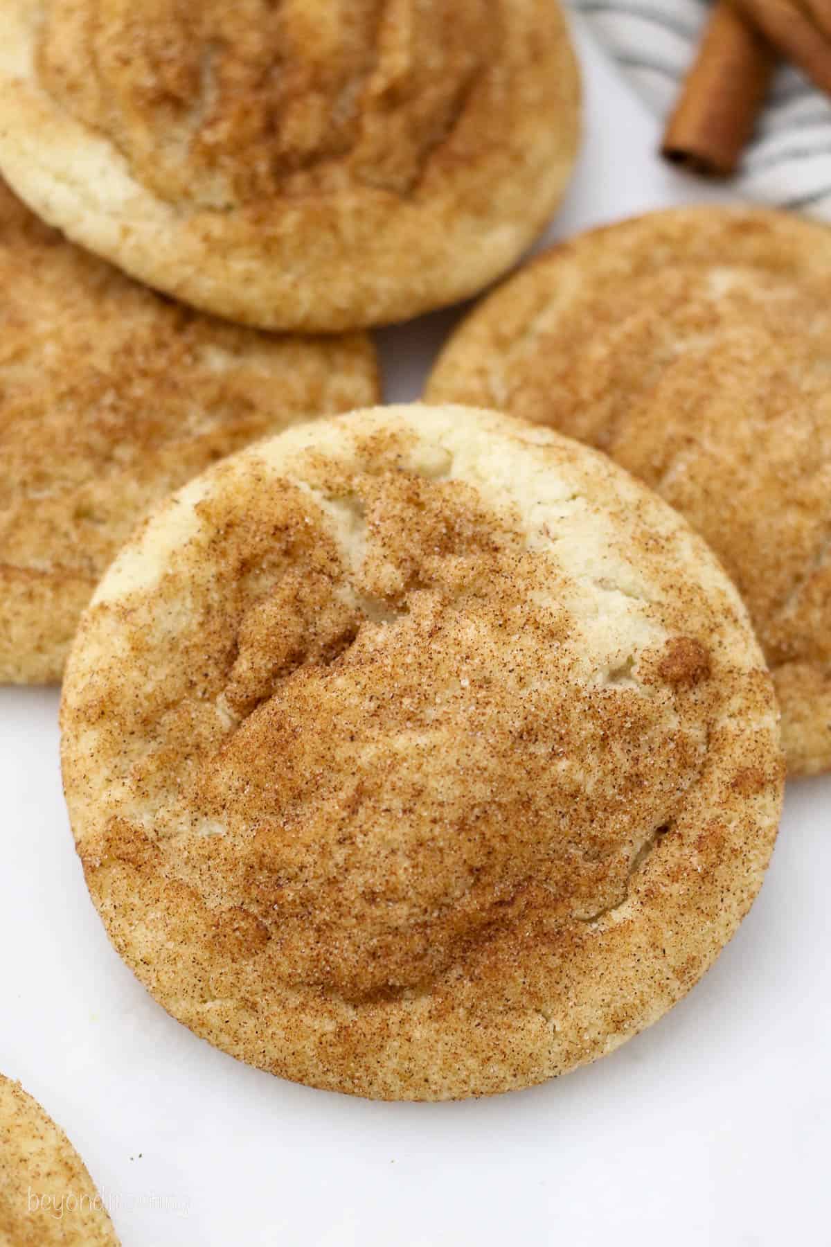 Close up of brown butter snickerdoodles.