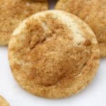 Close up of a brown butter snickerdoodle cookie.
