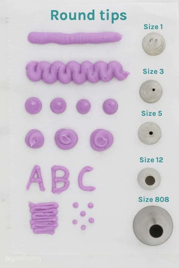 A visual of how to make buttercream designs with open round tips