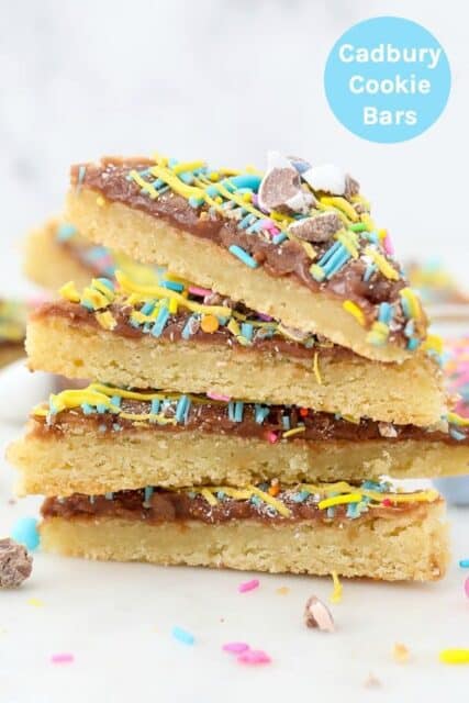 A stack of 4 sugar cookie bars with text overlay