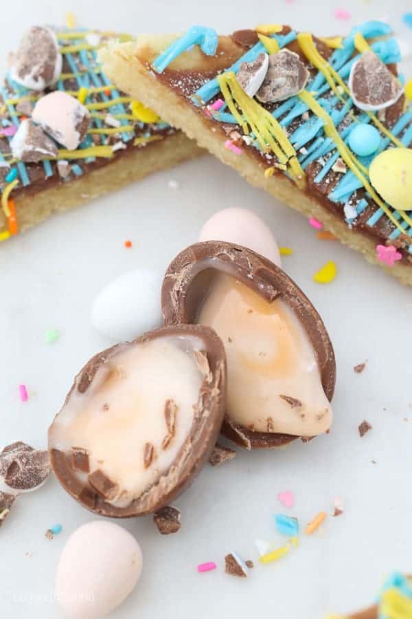 A cracked open Cadbury Creme Egg