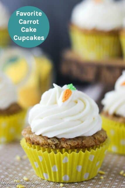 An image of Carrot Cake Cupcakes with text overlay