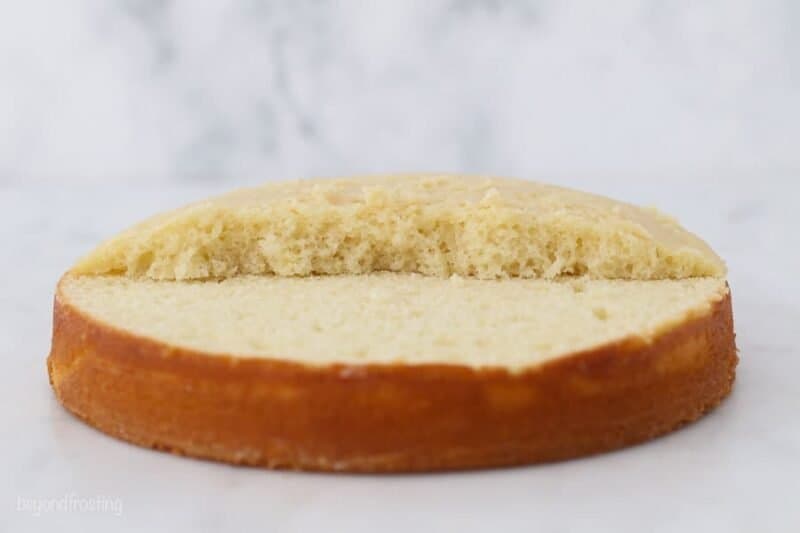 A wide angle shot showing you how to torte and level a cake