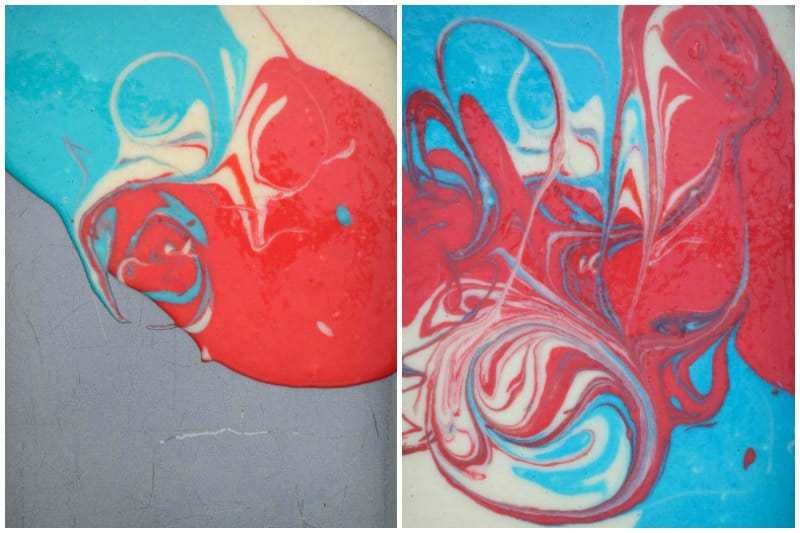 two side by side process shots to show how to make a tye dye cake