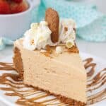 A gorgeous slice of pie with whipped cream and Biscoff cookies on top