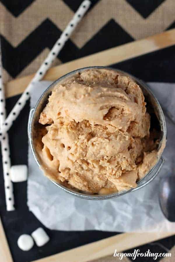 an overhead view of scooped sweet potato ice cream