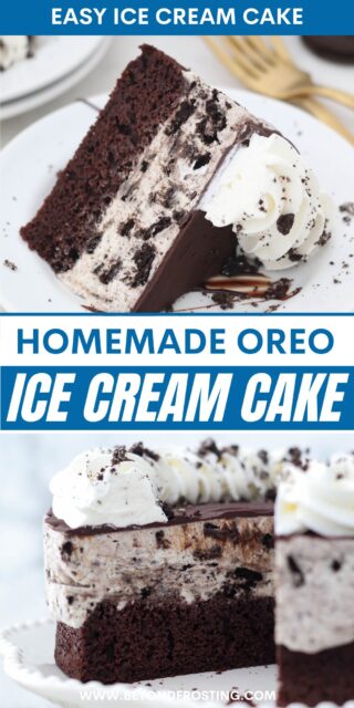 Pinterest title image for Homemade Oreo Ice Cream Cake.