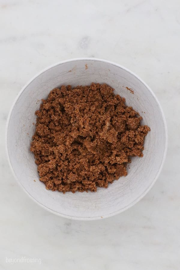 cinnamon sugar crumble in a white bowl