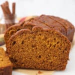 A loaf of pumpkin bread, sliced
