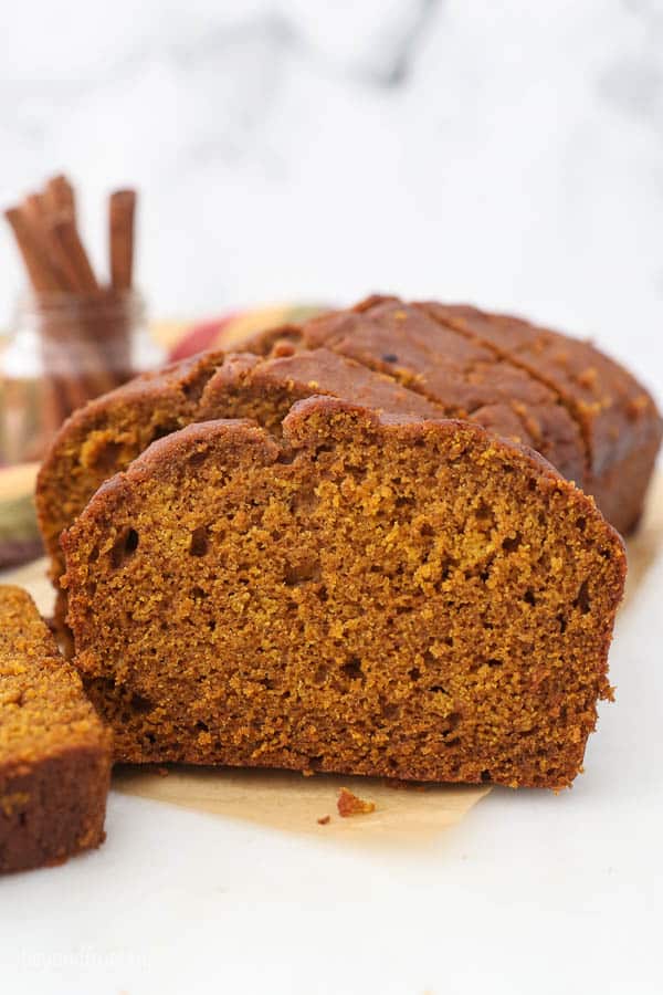 A loaf of pumpkin bread, sliced