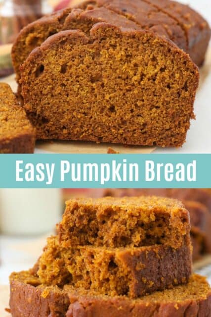 two images of pumpkin bread with a text overlay