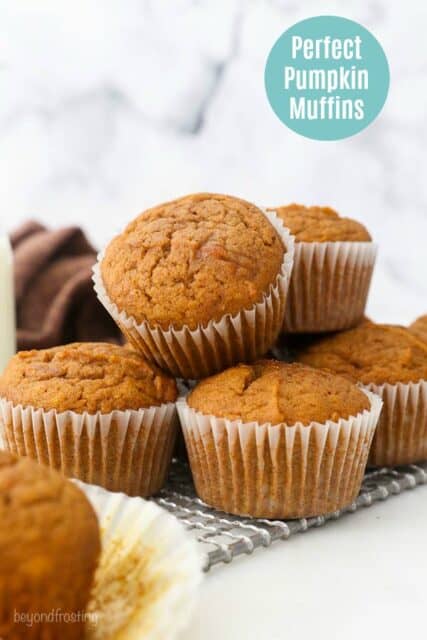 a picture of pumpkin muffins with text overlay