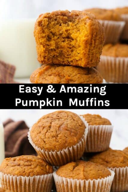 two images of pumpkin muffins with a text overlay