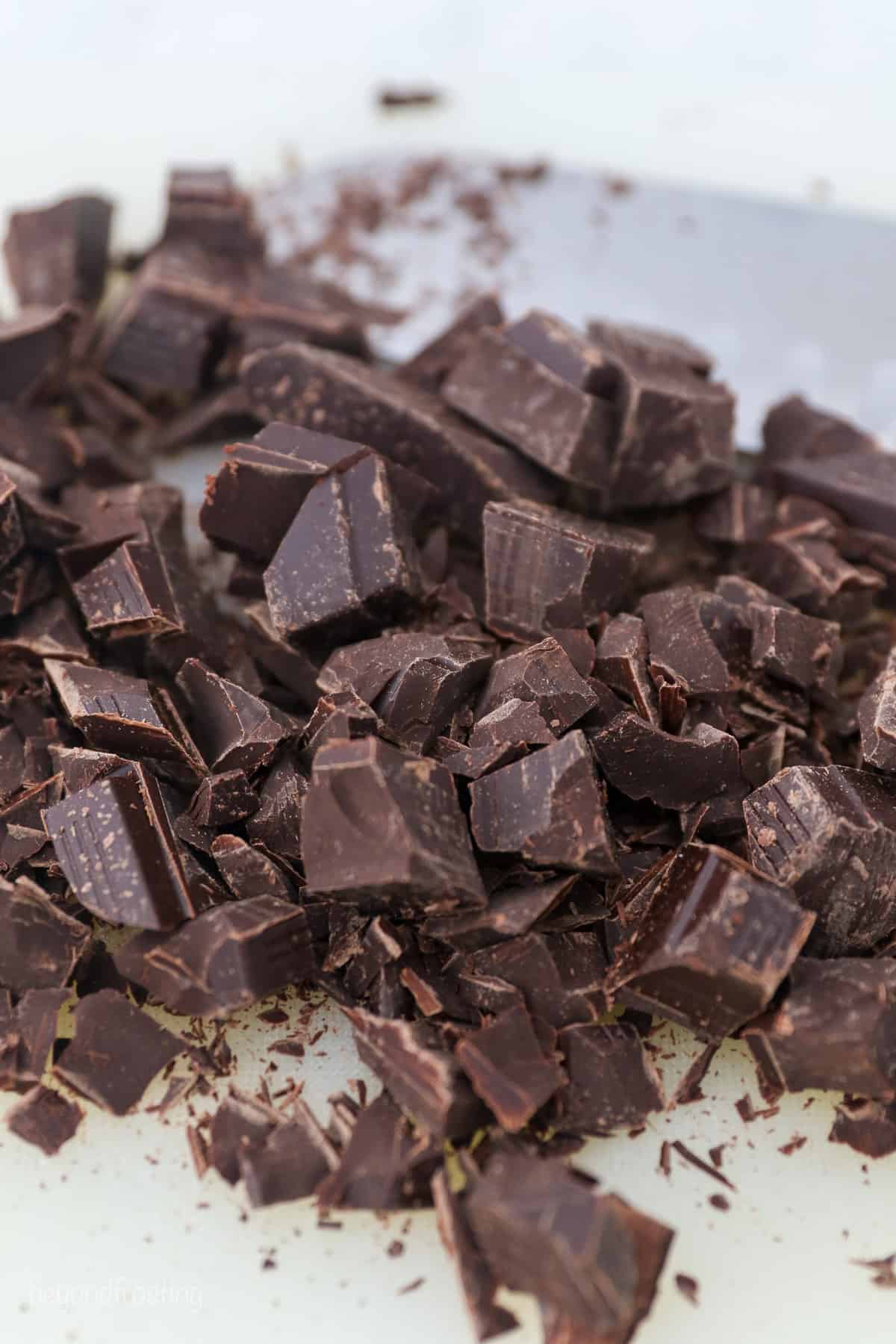 A pile of chopped chocolate pieces.