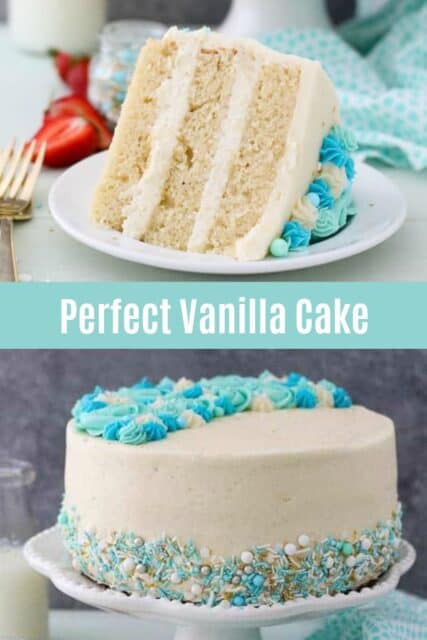 Two pictures of vanilla cake with a text overlayer