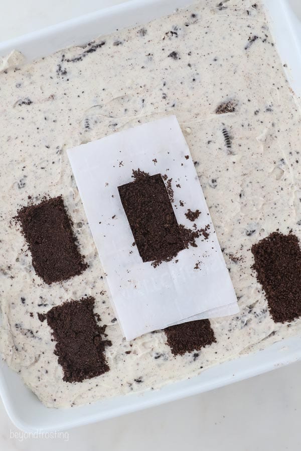 showing the steps of making a fake gravesite using crushed Oreos