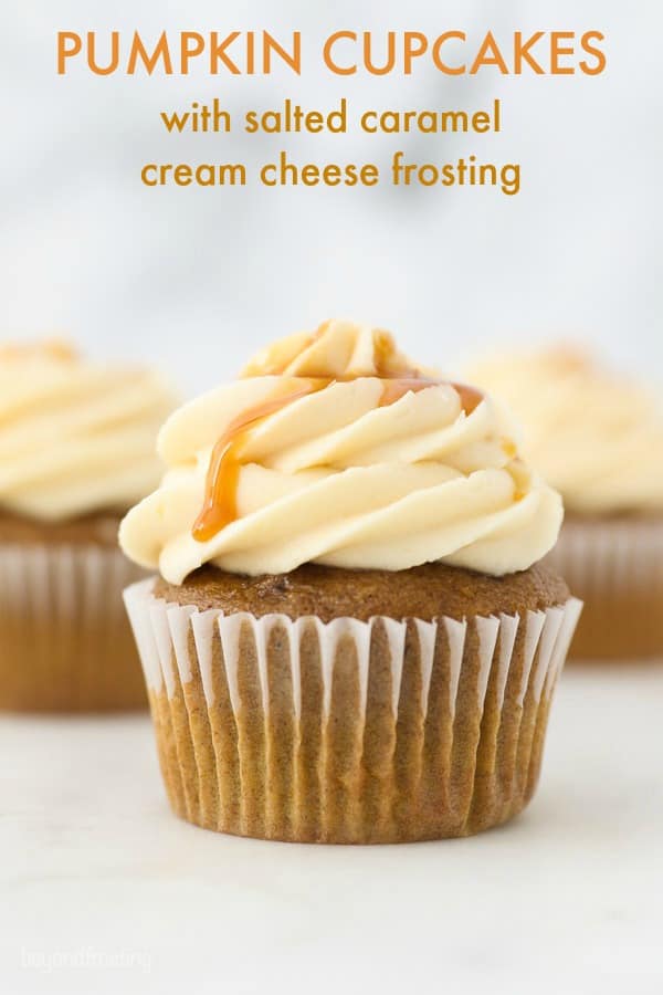 Pumpkin Cupcakes with Salted Caramel Cream Cheese Frosting