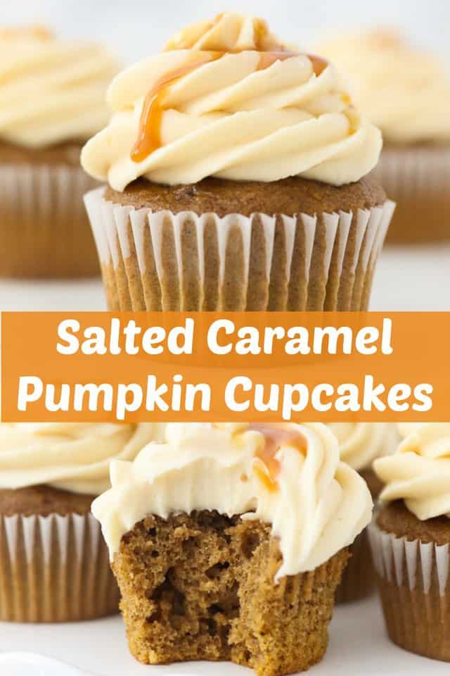 Pumpkin Cupcakes with Salted Caramel Cream Cheese Frosting