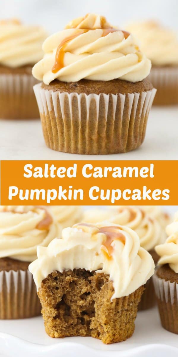 Pumpkin Cupcakes with Salted Caramel Cream Cheese Frosting