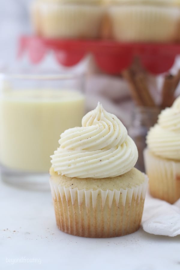 a closeup of an eggnog cupcake