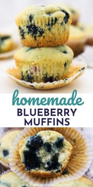 two photos of blueberry muffins with a text overlay