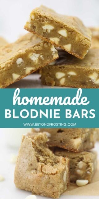 Two images of blondie bars collaged with a text overlay