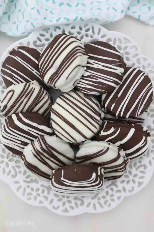 A Decorative Plate Full of Chocolate Covered Oreos
