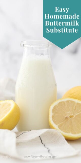 A Glass of Milk Next to Two Lemons, One of Which is Cut in Half, and a text overlay