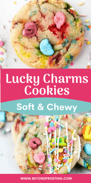 photo collage of Lucky Charms cookies with text overlay