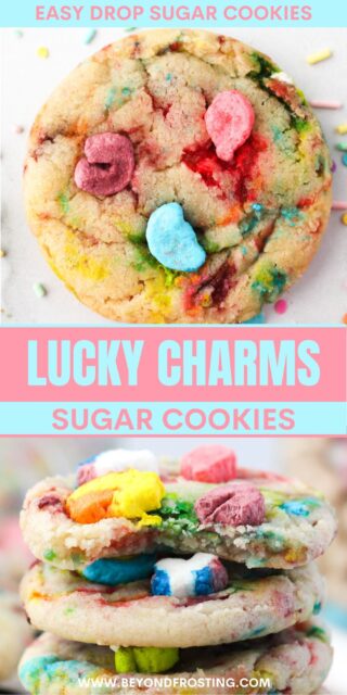 Pinterest title image for Lucky Charms Sugar Cookies.