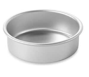 silver 6 inch cake pan on white background