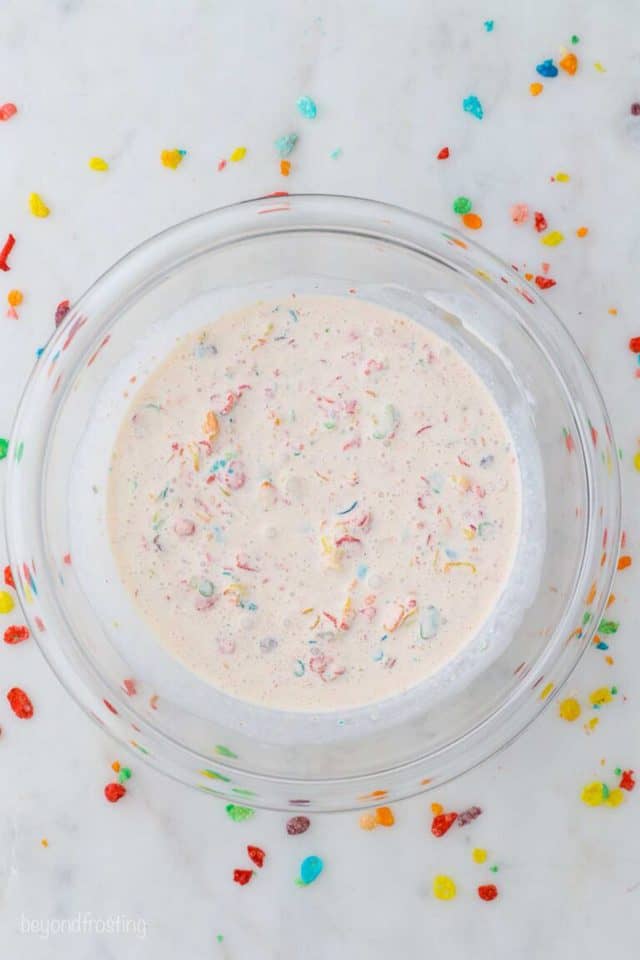 Cereal Milk Whipped Cream with Fruity Pebbles | Beyond Frosting