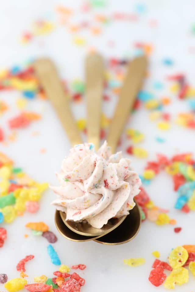 Cereal Milk Whipped Cream with Fruity Pebbles | Beyond Frosting