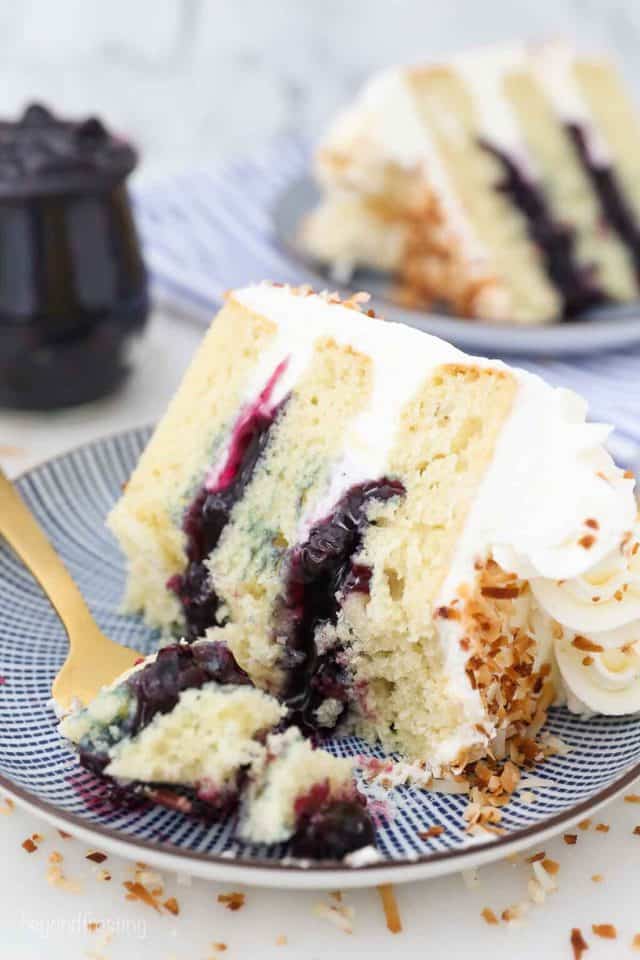 Homemade Coconut Cake with Blueberry Pie Filling Beyond Frosting