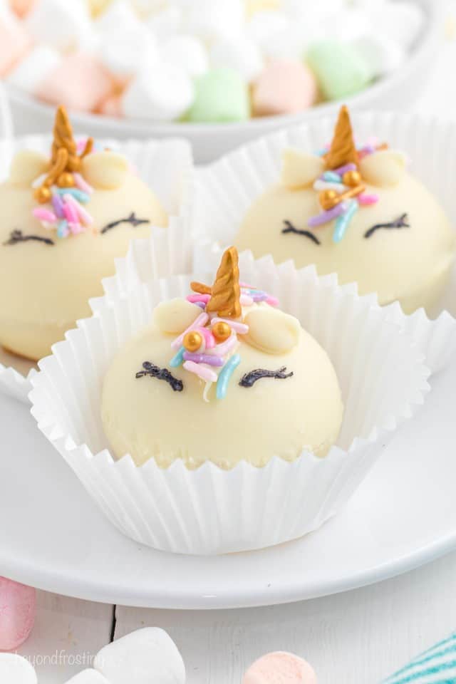 Close up of a Unicorn hot chocolate bomb to show the details of the decorations