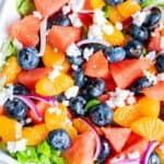 A Bird's-Eye View of a Summer Salad with Blueberries, Watermelon and Feta Cheese