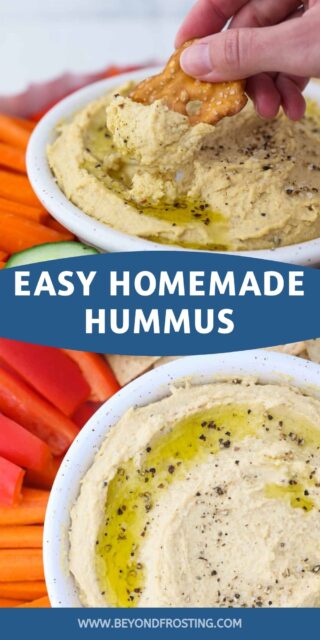 Two photos of hummus dip with text overlay