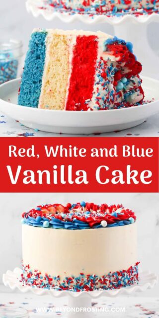 two images of patriotic decorated cakes with a text overlay