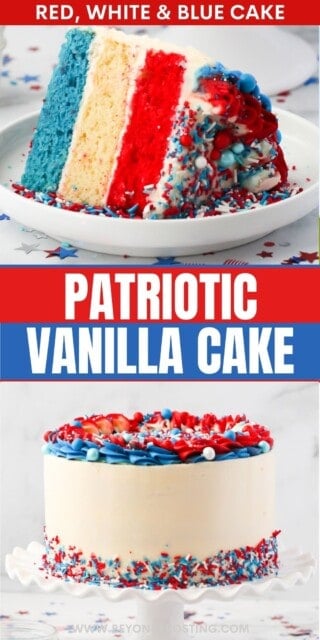 Pinterest title image for Patriotic Vanilla Cake.