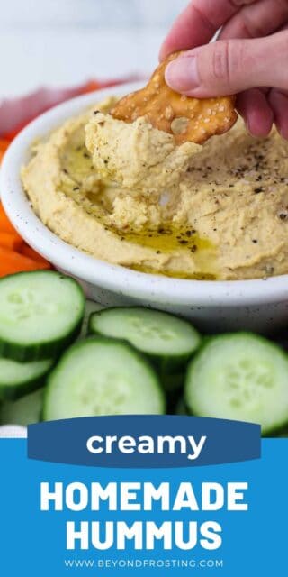One photo of hummus dip with text overlay