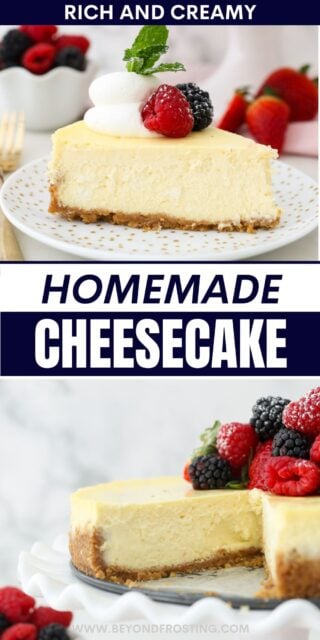 Pinterest title image for Homemade Cheesecake.