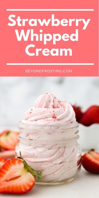 A jar of strawberry whipped cream with a text box overlay